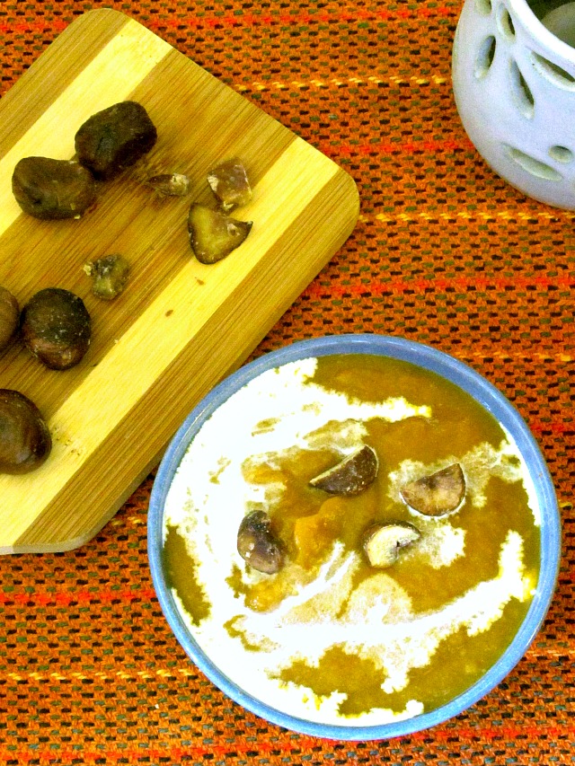 Rich and sweet, Chestnut Soup made with butternut squash is gluten free and vegan (with optional dairy garnish.) Luxurious first course for an elegant meal! 