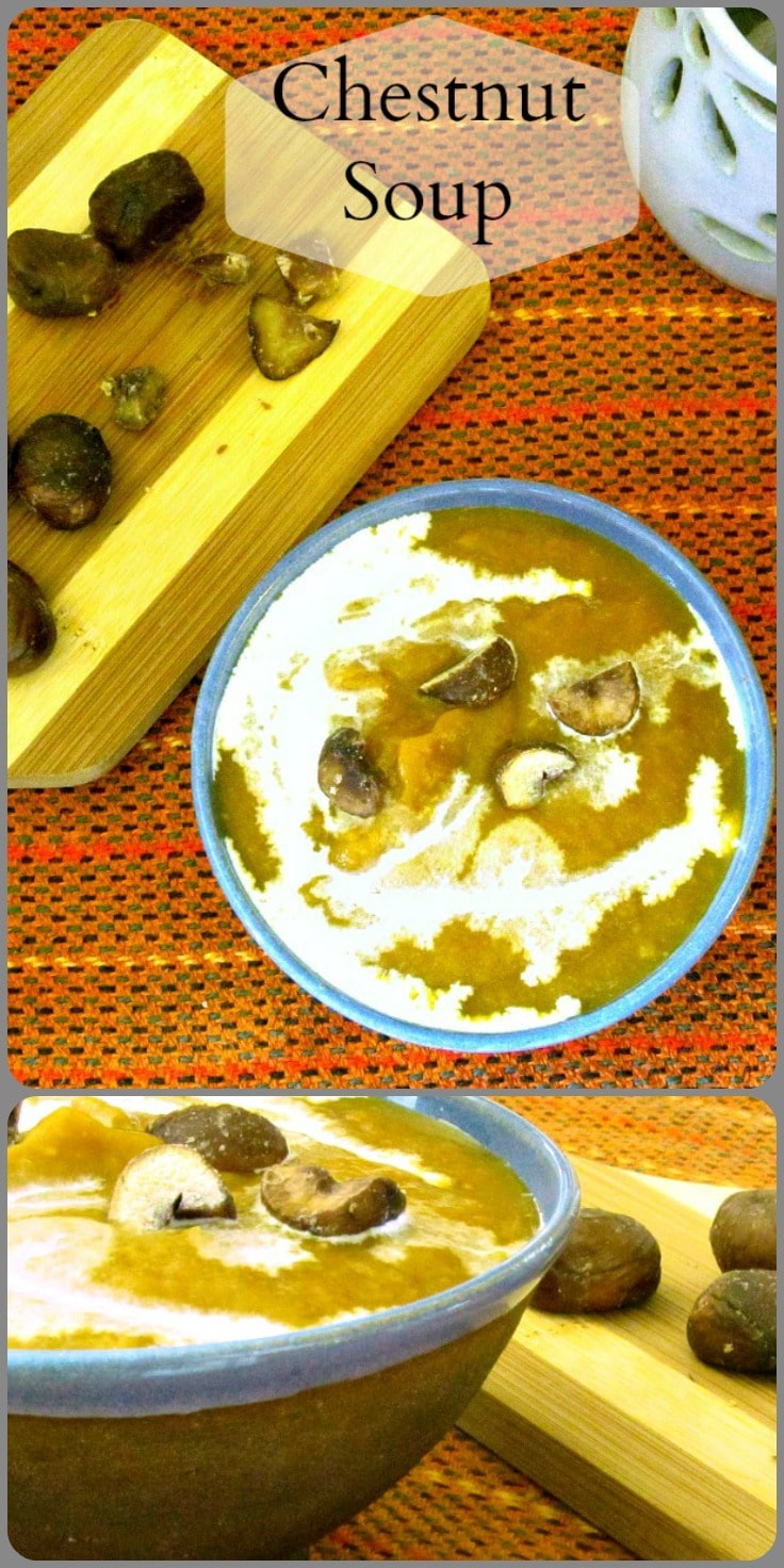 Rich and sweet, Chestnut Soup made with butternut squash is gluten free and vegan (with optional dairy garnish.) Luxurious first course for an elegant meal! 
