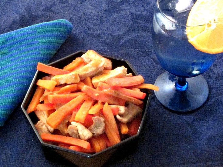 Three Orange Pork - two orange colored vegetables, and a little orange juice come together with tender pork loin in a fast and easy one pot dinner! 