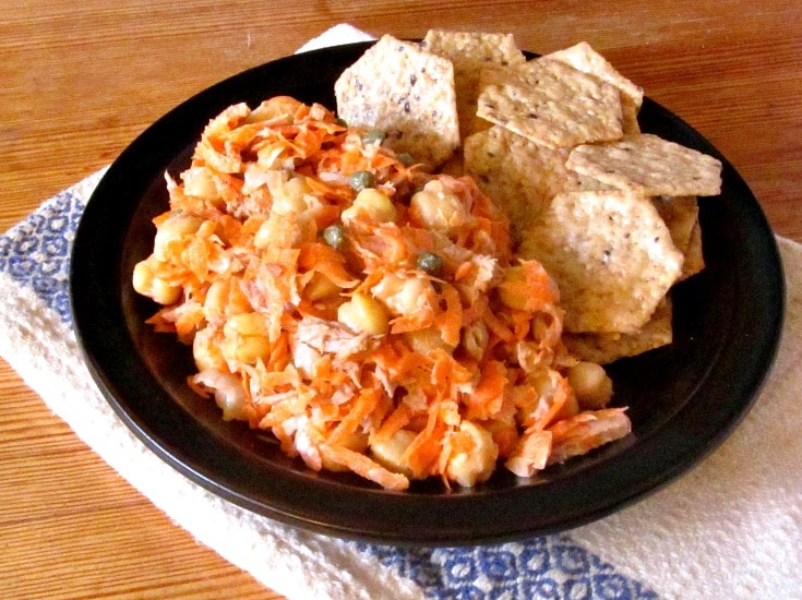 Why eat a plain tuna salad when you can have a Tuna Chickpea Salad with Carrots? Several textures, so much flavor, and a quick, terrific lunch! 