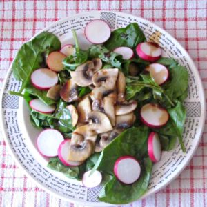 Use tender spinach and other spring greens in a Wilted Spinach Mushroom Salad and enjoy the contrasts of temperature, as well as texture and flavor!