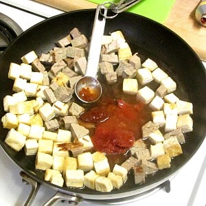 Combine leftover pot roast with tofu with seasoning to make a quick dinner that doesn't taste at all like leftovers!