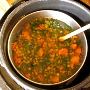 Lentil Soup in a pressure cooker - fast, easy, and delicious, Great for warm days and chilly nights - don't heat up the kitchen! 