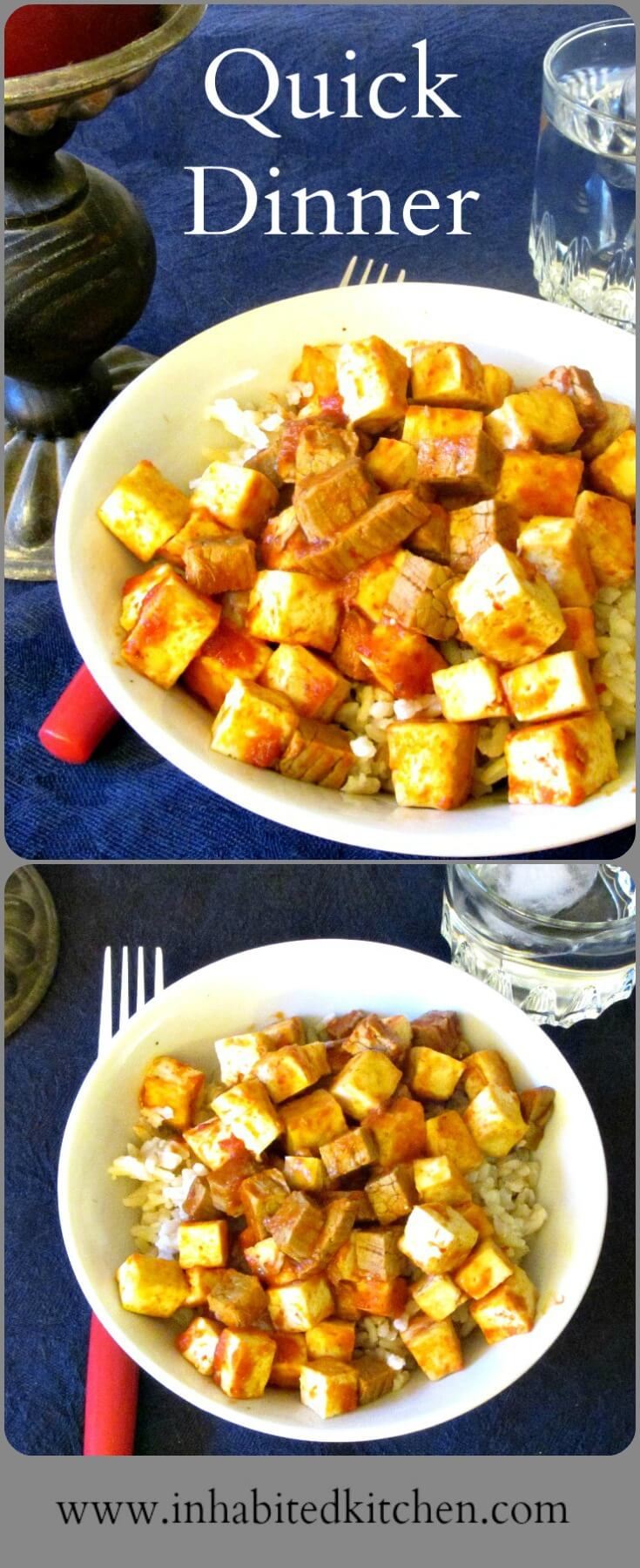 Combine leftover pot roast with tofu with seasoning to make a quick dinner that doesn't taste at all like leftovers!