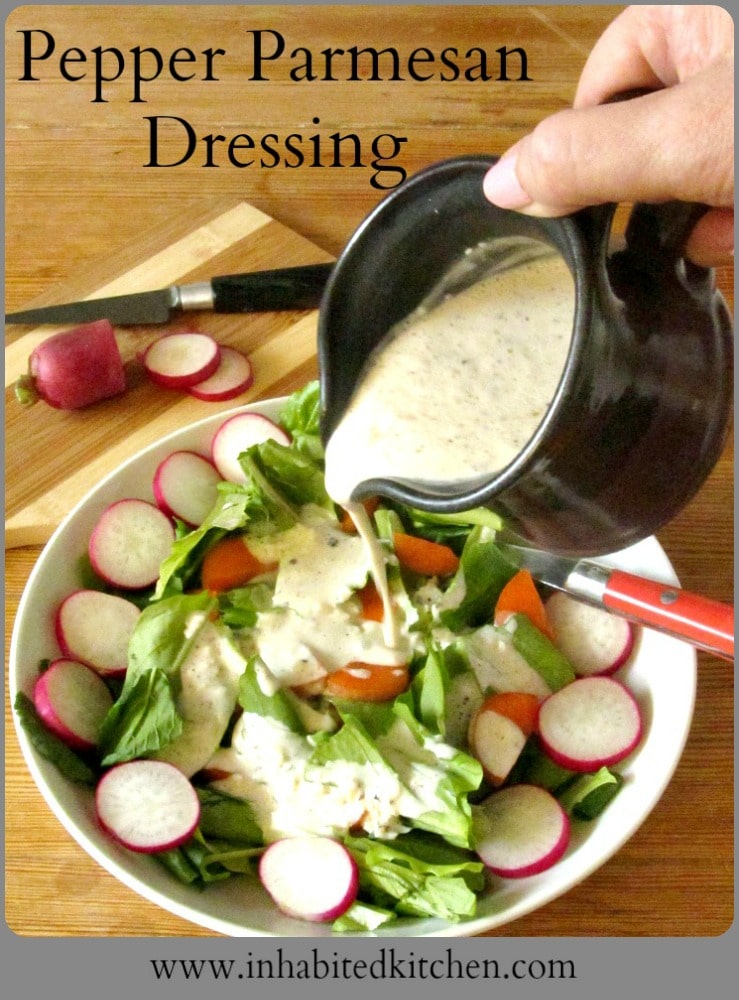 Pepper Parmesan Salad Dressing adds a punch of flavor to a simple green salad. It's easy to make, with ingredients you may already have on hand. 