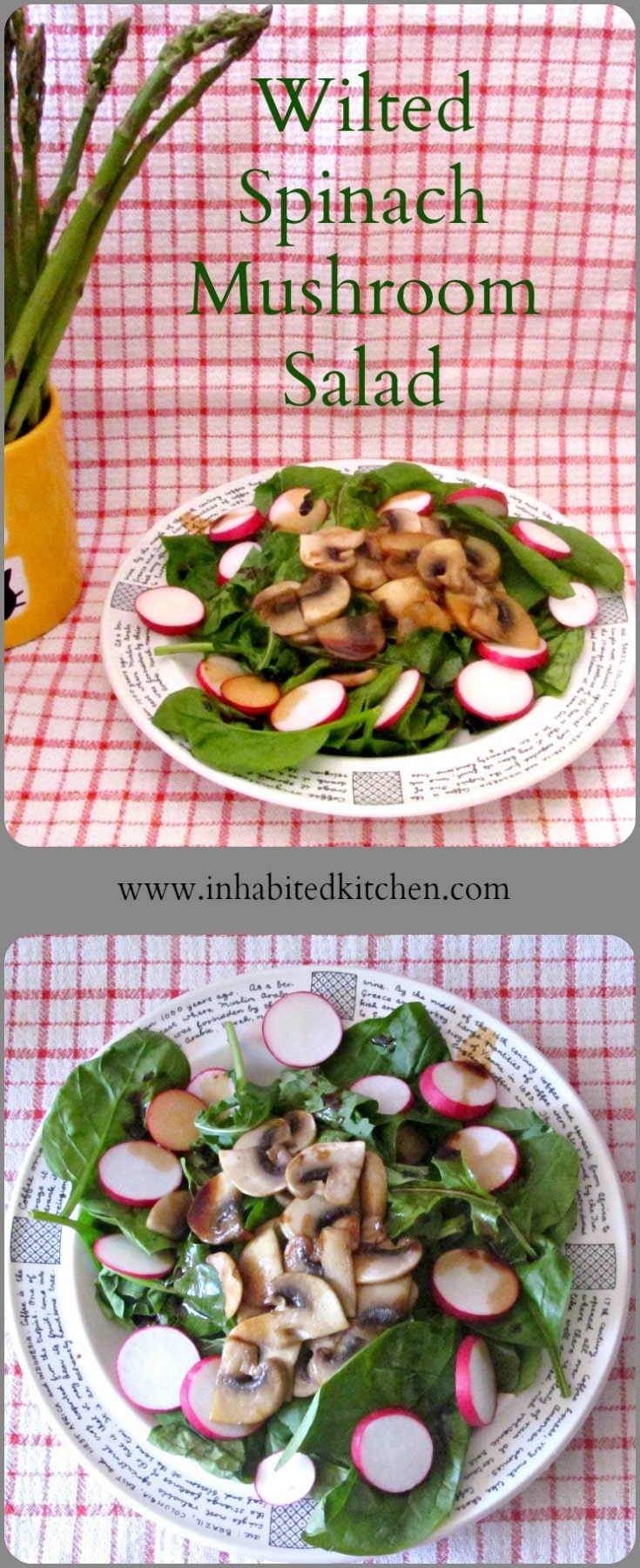Use tender spinach and other spring greens in a Wilted Spinach Mushroom Salad and enjoy the contrasts of temperature, as well as texture and flavor! 