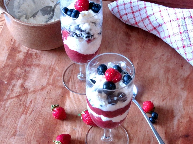 A sugarfree chia fruit parfait makes a perfect dessert for the Fourth of July or other holidays! Simple, delicious, and attractive.