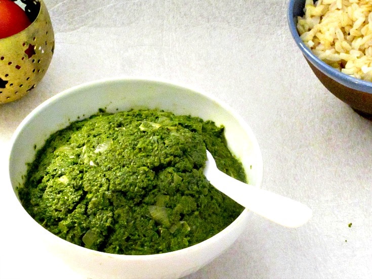 Don't toss those radish greens! You can make this Radish Leaf Condiment to add a shot of flavor to plain rice, meat, or beans, or any simple meal! 