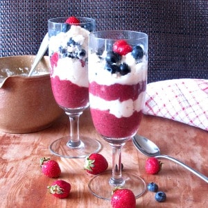 A sugarfree chia fruit parfait makes a perfect dessert for the Fourth of July or other holidays! Simple, delicious, and attractive.