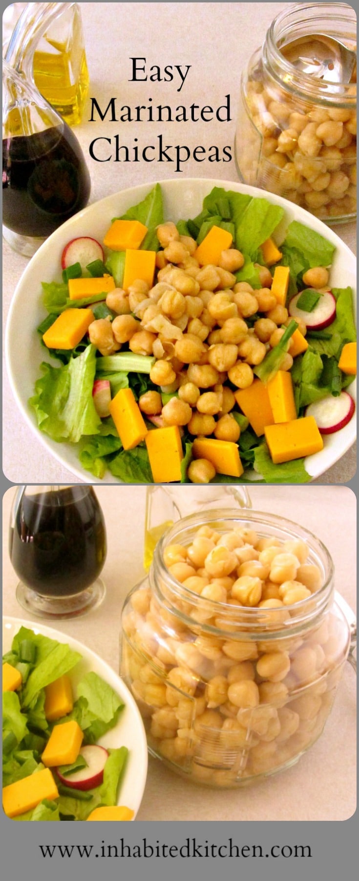 Marinate chickpeas for a flavorful addition to a salad. This easy recipe takes only five minutes, but adds so much to your meal! 