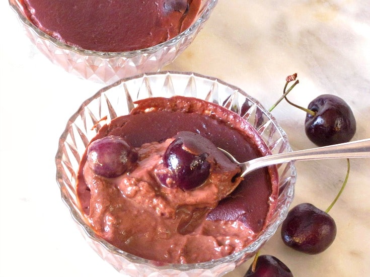 Rich, dark - and unsweetened - chocolate combines with sweet red cherries to make a wonderful Sugarfree Black Forest Pudding.