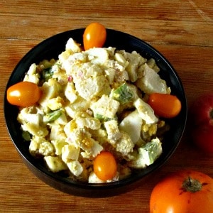 Potato Vegetable Salad? Vegetable Potato Salad? And I didn't even mention the eggs... Creamy potatoes and eggs, crunchy vegetables, and lots of flavor. 