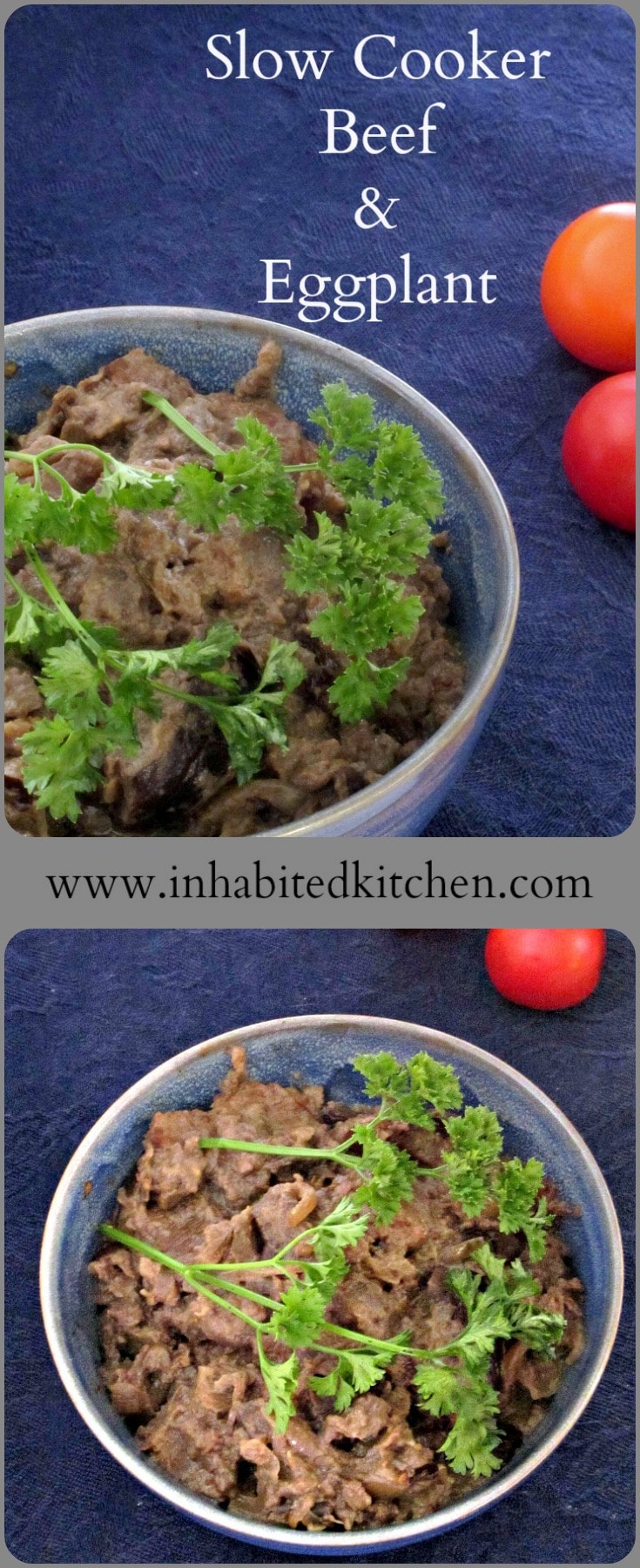 Layer eggplant and beef in a slow cooker, and add a little seasoning, for a super simple, delicious, and gluten free dinner! 