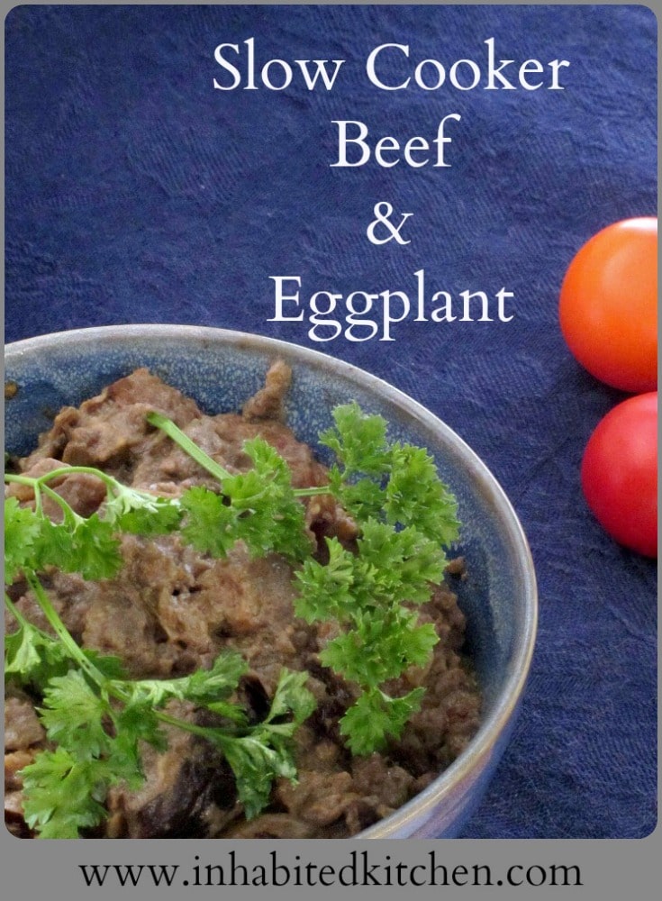 Layer eggplant and beef in a slow cooker, and add a little seasoning, for a super simple, delicious, and gluten free dinner! 