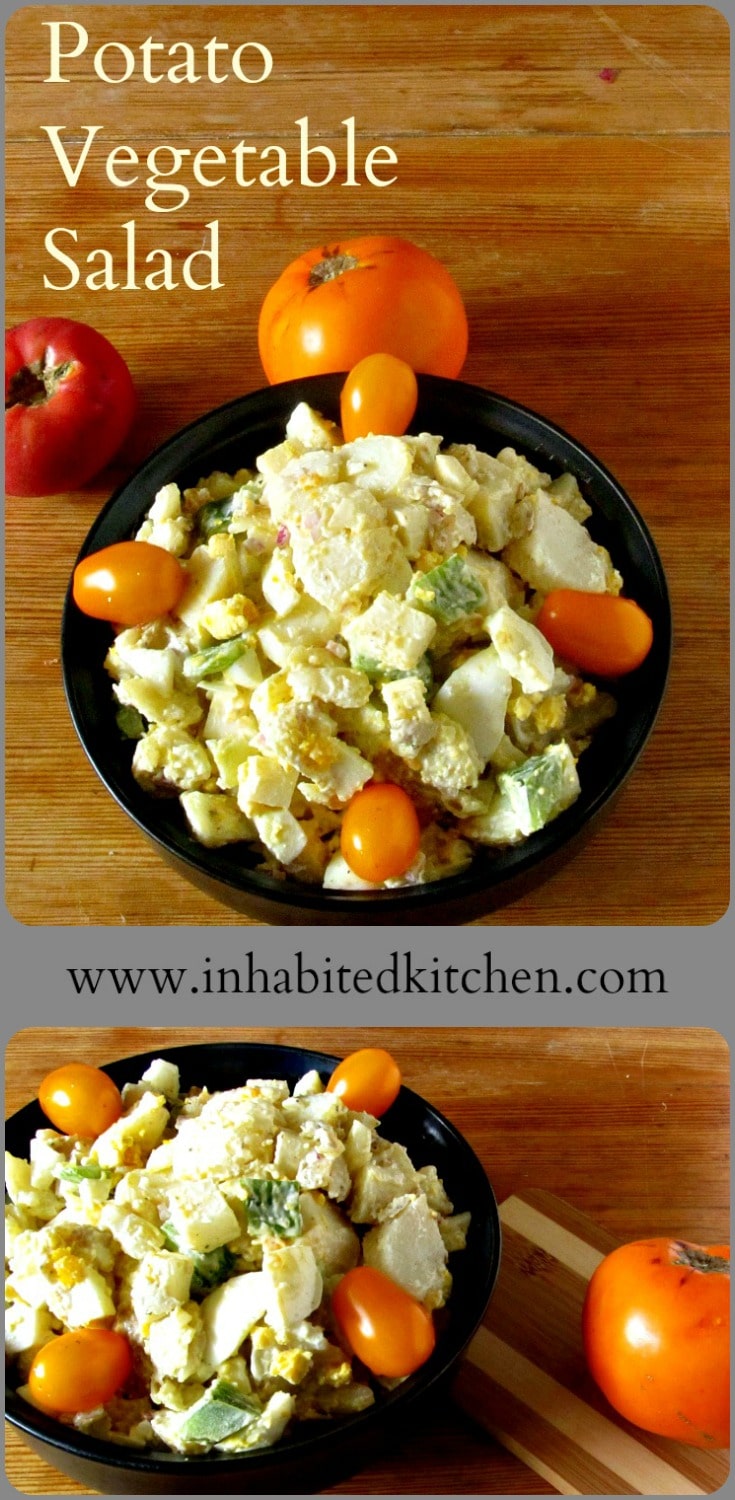 Potato Vegetable Salad? Vegetable Potato Salad? And I didn't even mention the eggs... Creamy potatoes and eggs, crunchy vegetables, and lots of flavor. 
