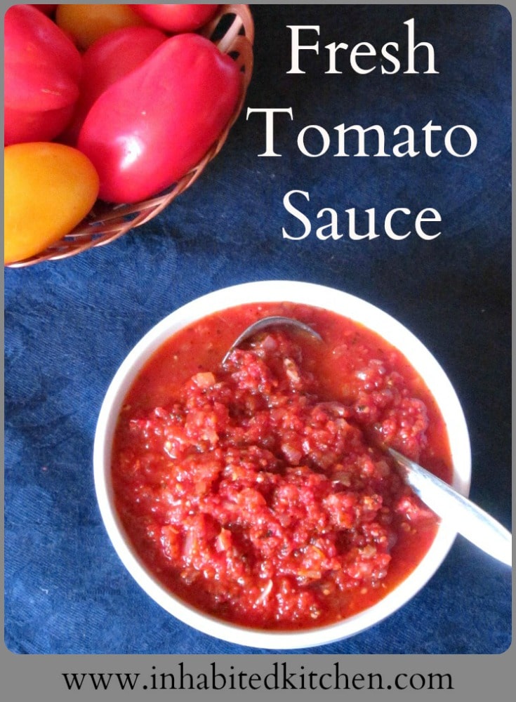 When you have tomatoes but no time, try the Lazy Cook's Fresh Tomato Sauce! It's simple, easy, fast, but keeps the wonderful fresh flavor of your tomatoes.