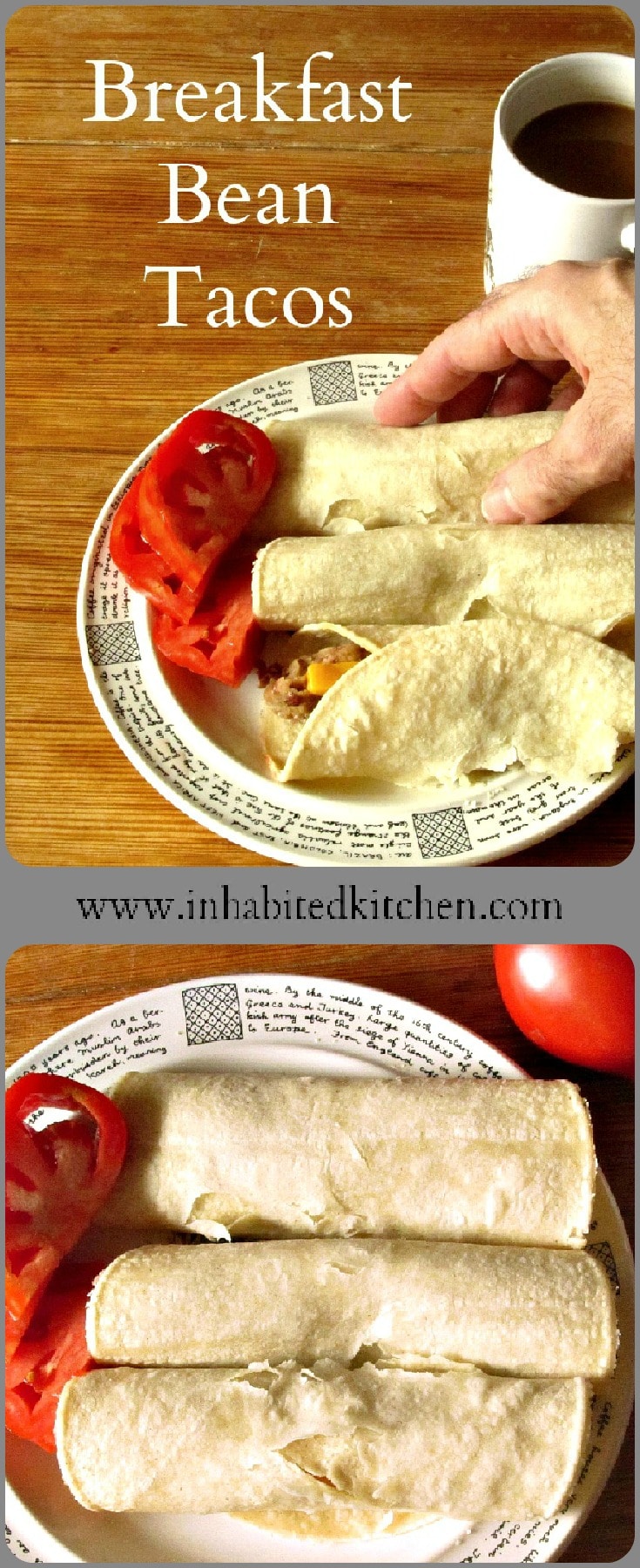 Corn tortillas, seasoned beans, and cheese all come together in Breakfast Bean Tacos, a quick and easy, gluten free breakfast!