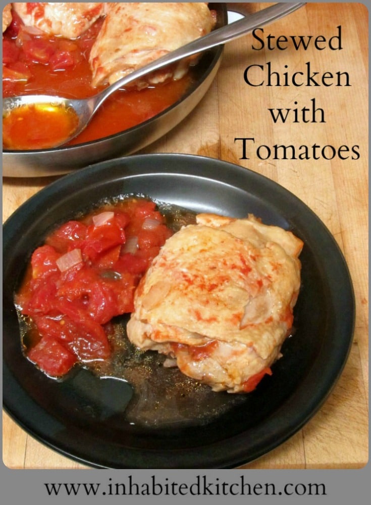 Stewed Chicken with Tomatoes turns a simple recipe into a real meal. Easy enough to make with low energy, but enough flavor to be interesting! #chicken #glutenfree #easydinner 