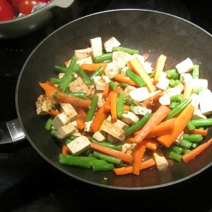 Tofu and Vegetables in pan, before adding shrimp