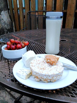WIAW 189 - Lunch - rice cakes with PB and cheese, and grapes