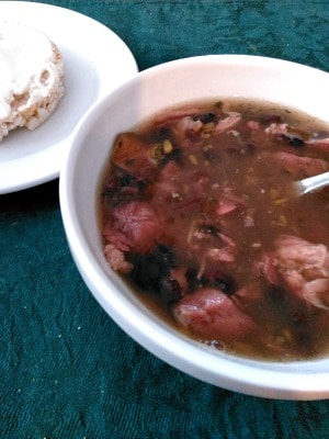 Lunch - ham and bean soup, rice cake with whipped feta