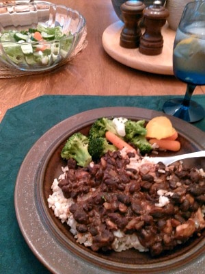 Dinner- chicken and beans over rice, broccoli mix