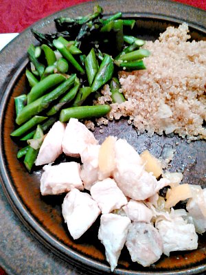 WIAW 195 - dinner - chicken with pickled lemon, asparagus, and quinoa