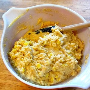 corny cheesy cornbread batter, ready to bake. 