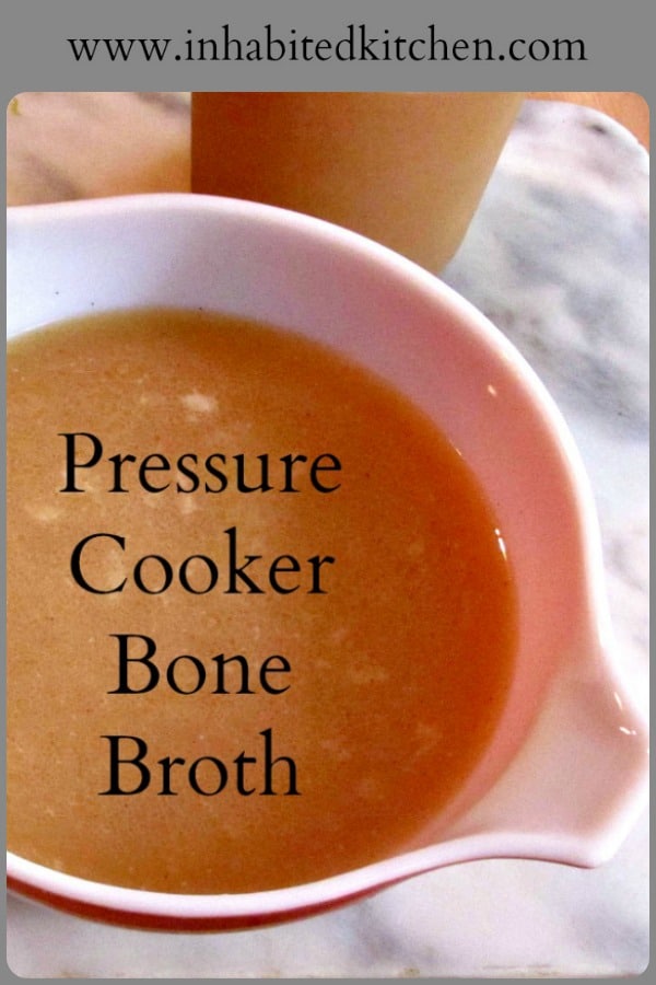 Use a pressure cooker to quickly and easily make Bone Broth from chicken bones - including the carcass from a rotisserie chicken! #pressurecooker #bonebroth #chickenbroth