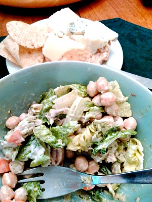 Lunch - salad, rice cakes and blue cheese