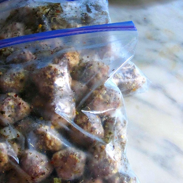 Bag of frozen meatballs, with onion and seasoning - ready to cook! 