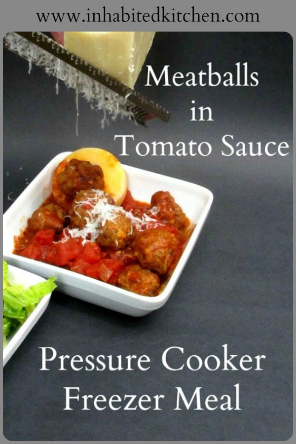 Freezer meals for the pressure cooker! Toss frozen Meatballs in Tomato Sauce into the pressure cooker, set and forget for an easy dinner.