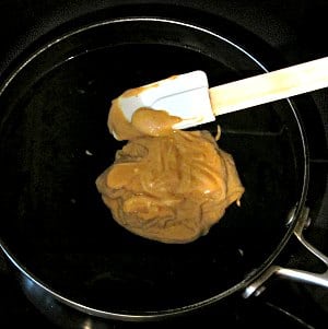 Peanut butter and water in a pan