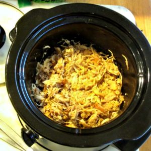 Slow cooker full of Shredded Chipotle Chicken