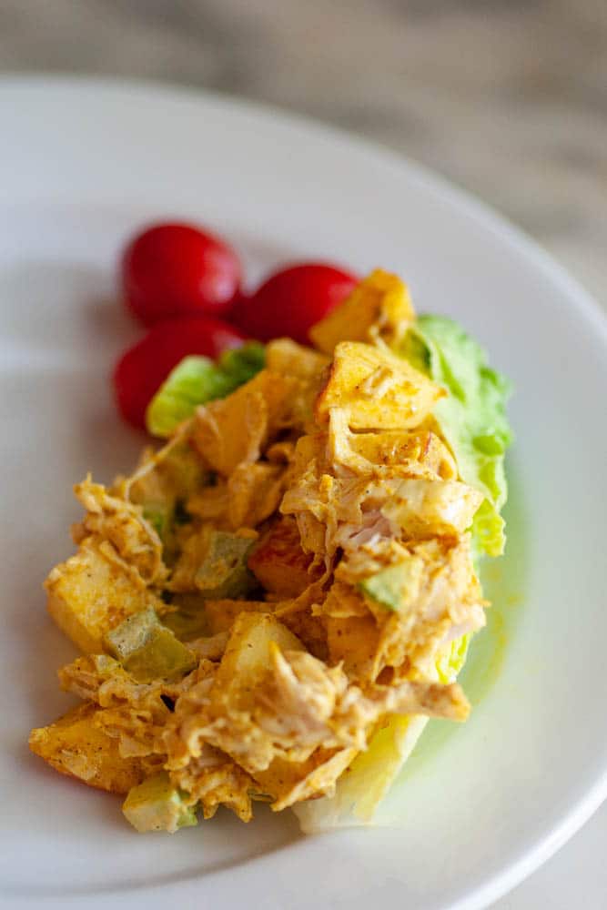 Our elderly parents enjoy this spicy sweet chicken salad -Â  moist and easy to eat, with flavors they can taste, and crunch!